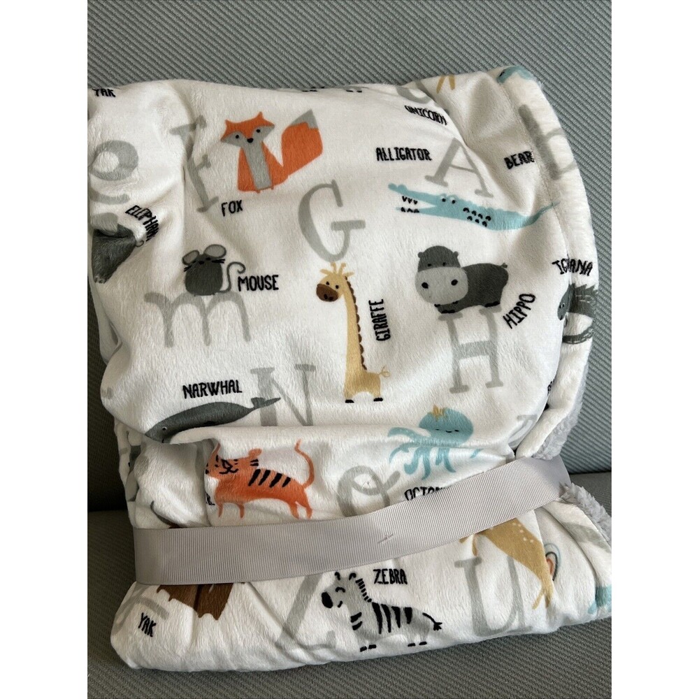 Hudson Baby ALPHABET ANIMAL Blanket Tiger Zebra Fox Panda Gray Sherpa Safari New